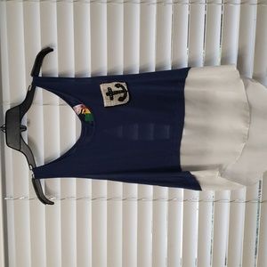 Anchor Tank Top S Blue/White w/ Back Cut-Out